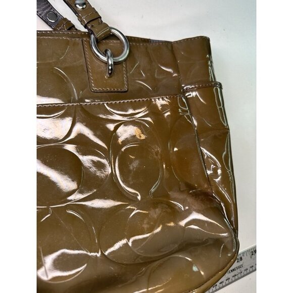 COACH Patent Leather Embossed Shoulder Bag # F17728 Green - Picture 8 of 12